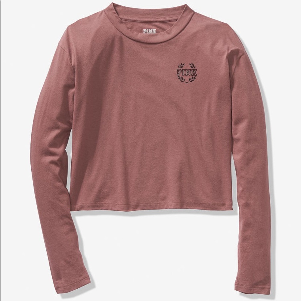 PINK Cropped Tee Size XS VS Victoria’s Secret Long Sleeve Shirt Crop Top Logo